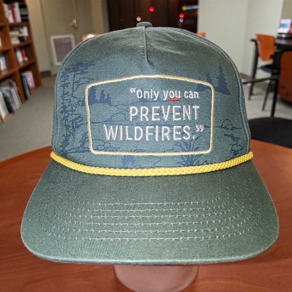 "Only you can Prevent Wildfires." Embroidered Snapback Cap Hat w Rope